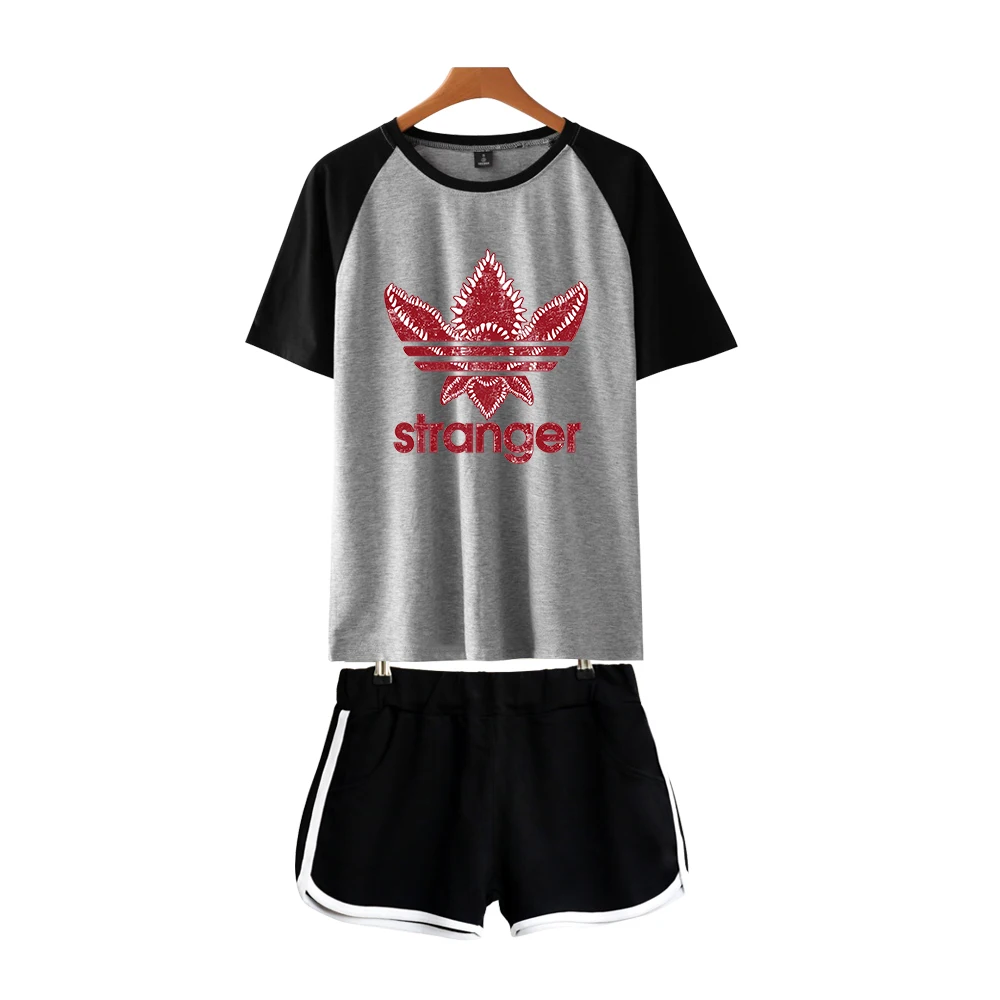 

Stranger Things Two-Piece girl Hot New Summer Women's Sets Fashion Crop Top And Shorts Popular Stranger Things Two piece Sets