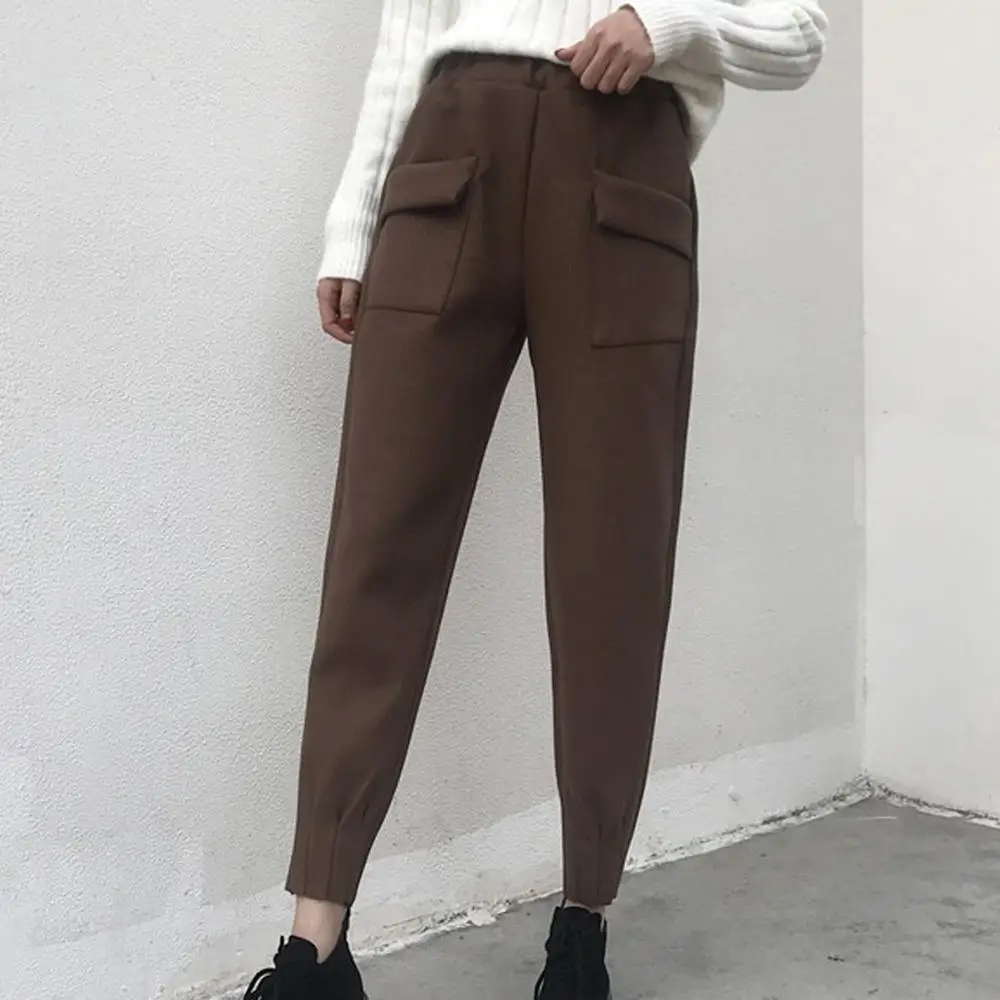 Женские флисовые брюки повседневные свободные однотонные брюки-карандаш