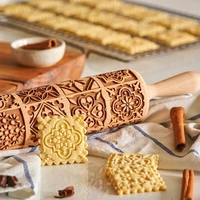 christmas wood embossing rolling pin engraved roller stick fondant dough vintage biscuit pattern baking pastry tool accessories