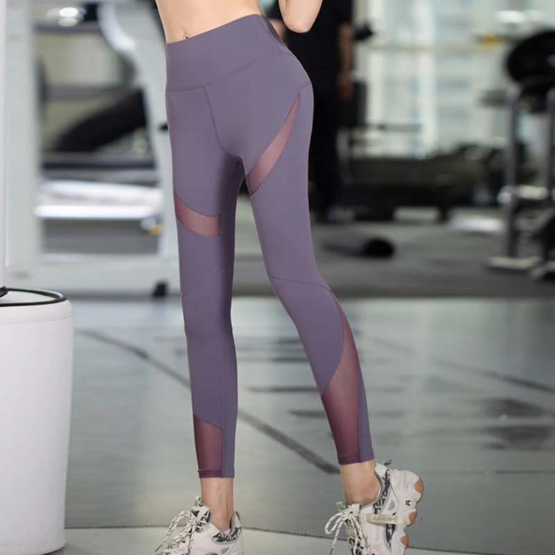 2021 Sexy Mesh Yoga Pants Black Sport Leggings High Waist Push Up Fitness Slim Gym Running Tights Workout Sports Pants For Women