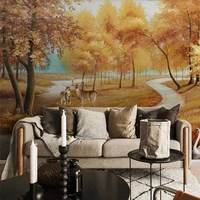 custom wallpaper 3d stereo photo mural european golden pastoral landscape oil painting elk swan mural tv background wall paper