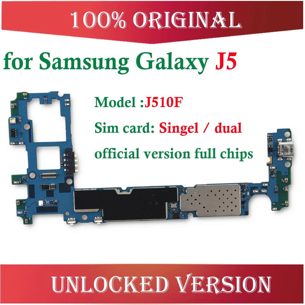 Оригинальная разблокированная материнская плата для Galaxy J5 J510F, хорошая работа для samsung Galaxy J5 J500F, материнская плата Singel/двойная карта