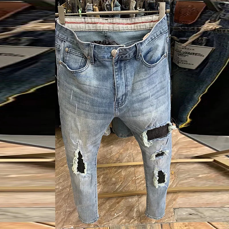 Высококачественные фирменные облегающие джинсы с вырезами мужские для мужчин
