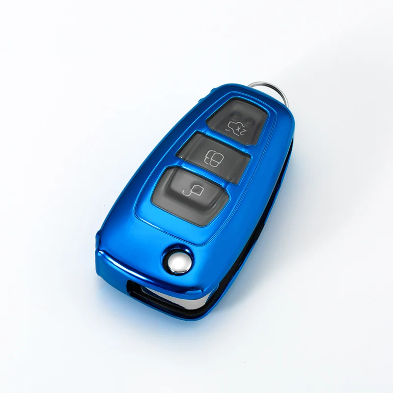 Полный Чехол мягкий TPU чехол для ключей автомобиля для Ford Ranger C-Max S-Max Focus Galaxy Mondeo Transit Tourneo Заказные Аксессуары для автомобилей - Название цвета: E-blue
