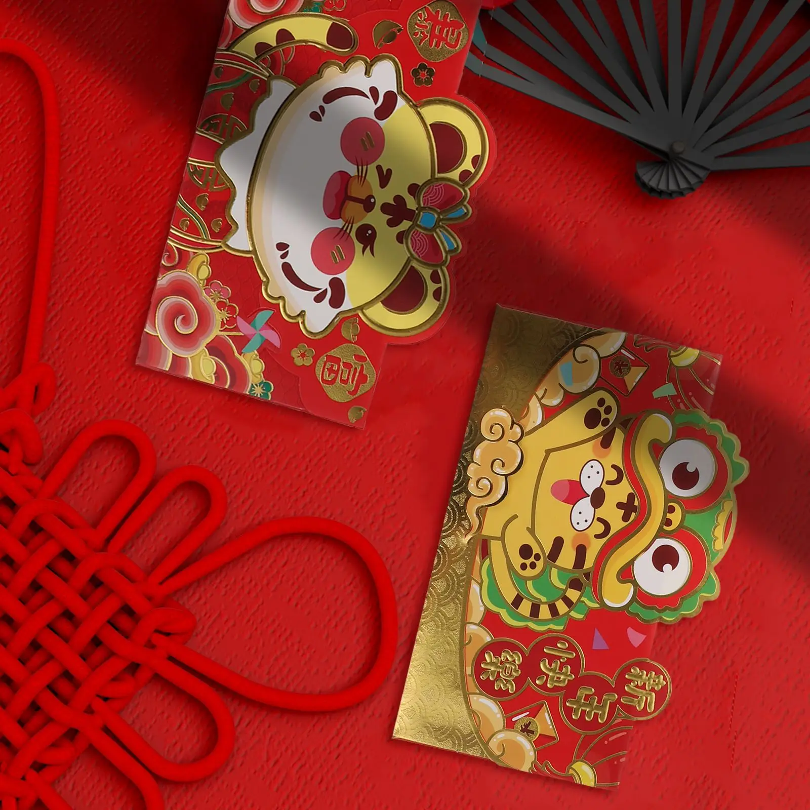 

12 шт., трехмерный красный конверт с изображением тигра 2022