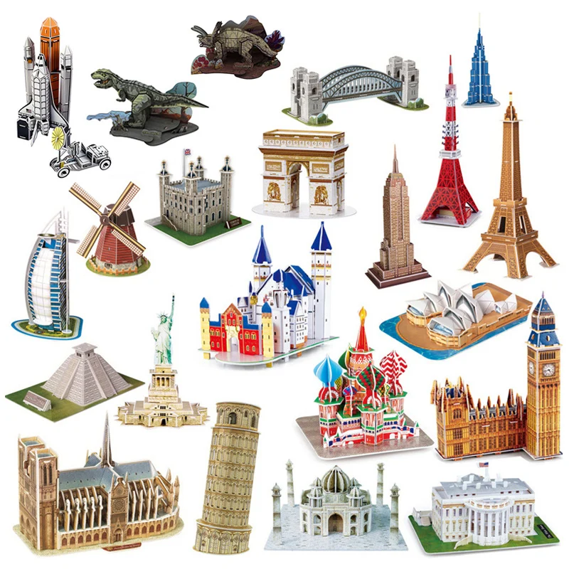 Детский архитектурный 3D картонный пазл игрушки в коробке Эйфелева башня Бурдж