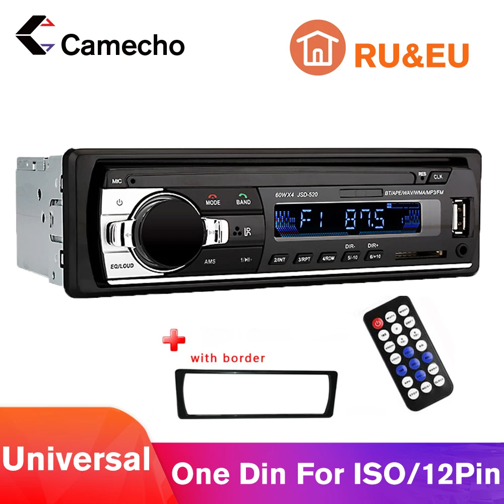 

Camecho Bluetooth Autoradio 1 Din Car Radio MP3-JSD520 FM Aux Input Receiver DC12V SD USB Multimedia Player Support WMA/WAV/FLAC