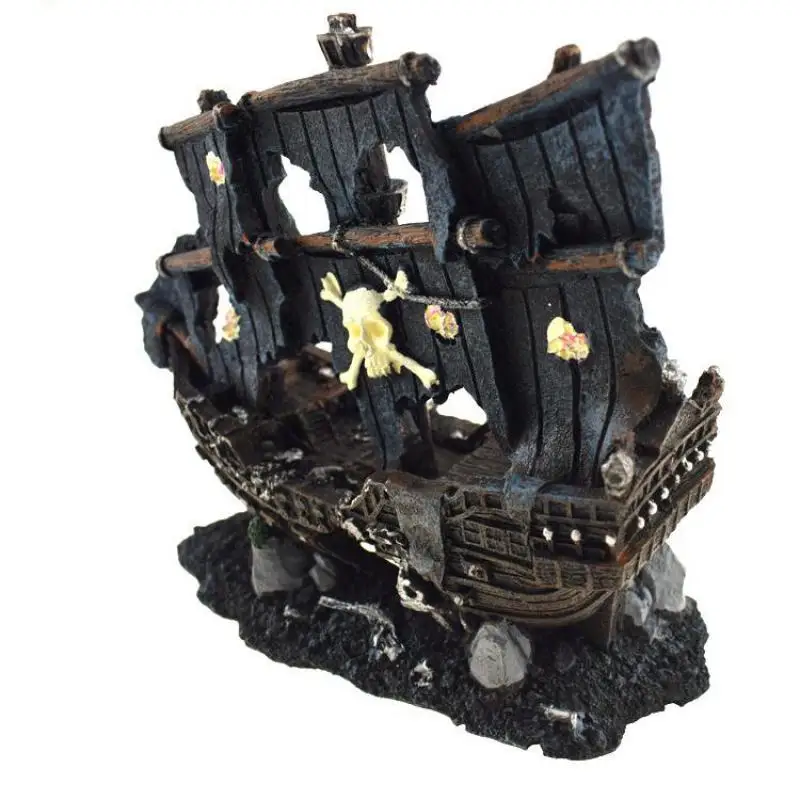 

21x8x18cm Resin Artificial Aquarium Sunk Boat Decoration Fish Tank Damaged Ship Ornament Aquarium Fish Shrimp Cave Stone Rock