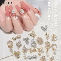1piece butterfly zircon nail decoration bow jewelry crystal pearl pendant manicure high quality rhinestone accessories