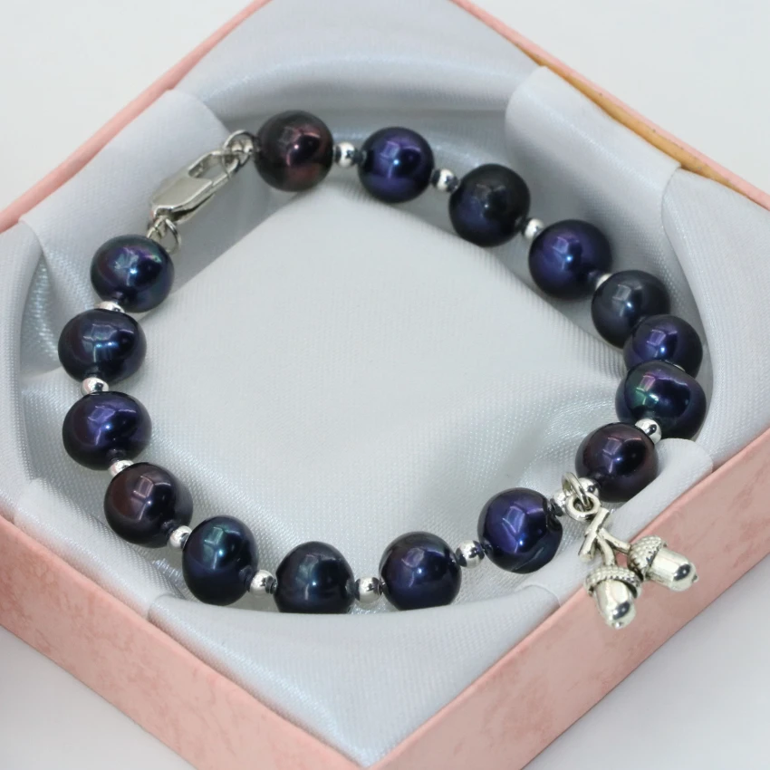 Factory Outlet натуральный черный пресноводным культивированным жемчугом 8-9 мм круглые