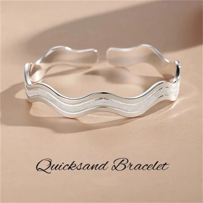 

999New Men's Silver Water Ripple Bracelet Korean Frosted Solid Simple Personality Lovers Bracelet for Girlfriend's Birthday Gift