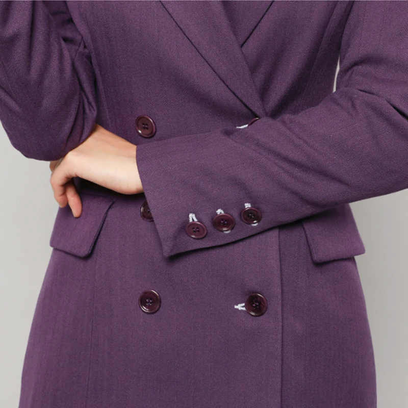 Elegant Double-breasted Purple Women Pant Suit Slim Blazer Set Female Workwear Trouser 2020 Autumn sweatsuit | Женская одежда