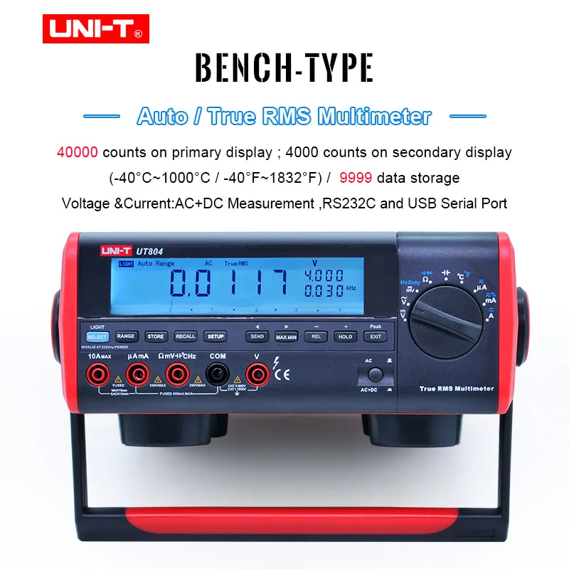 

UNI-T UT804 цифровой мультиметр с ЖК-дисплеем настольного типа Вольт Ампер Ом Емкость Гц 39999 отсчетов Высокоточный тестер