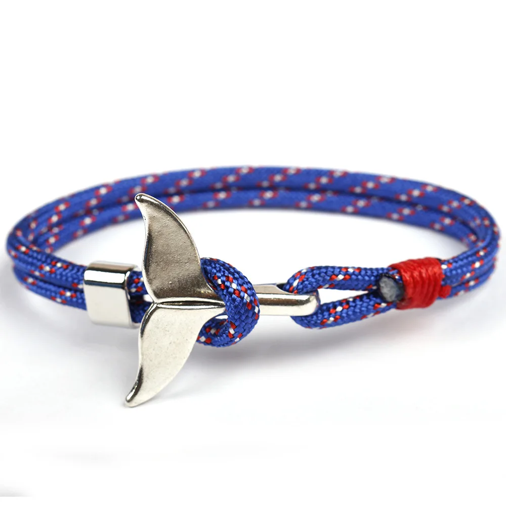 

New Fashion Whale Tail Anchor Bracelets Men Women Charm Nautical Survival Rope Chain Paracord Bracelet Male Wrap Metal Hooks