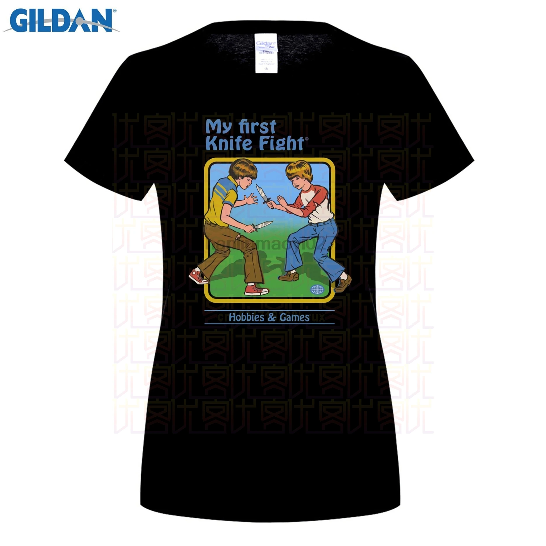 GILDAN 100% Cotton O-neck printed T-shirt My First Knife Fight T-Shirt for women | Женская одежда