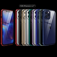 2022 new 360 double sided glass magnetic metal phone case for iphone 11 12 13 pro max mini full body protection cover coque