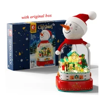 christmas theme model bricks snowman music box with lighting 220pcs building block toys girls christmas gift set