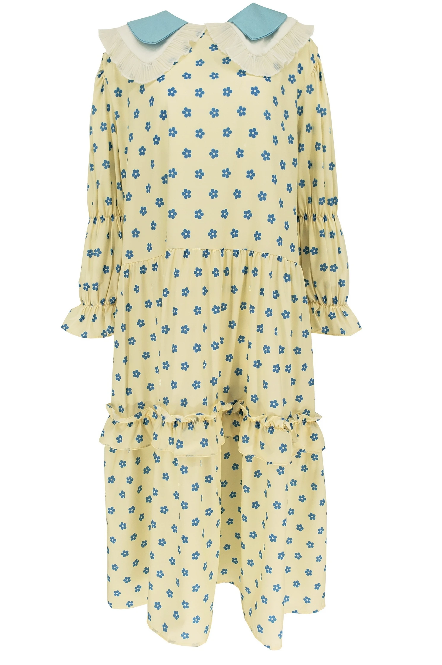 

Little Red Flower Printed Cute Doll Collar Large Swing Girlish Style Ruili Lightweight Summer Long-Sleeve Dress