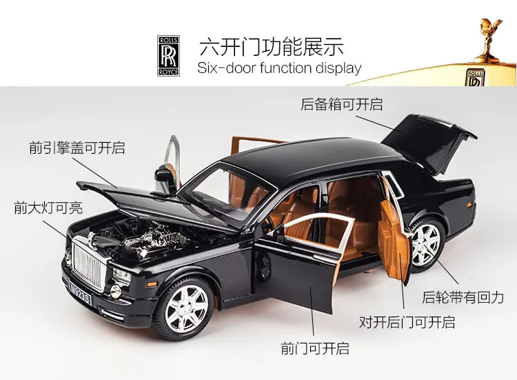 KIDAMI Rolls Royce 1:24 Масштаб литья под давлением модель автомобиля игрушечные машинки Вытяните назад звуковой светильник Коллекция подарков для детей и взрослых