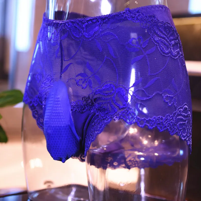 Сексуальное мужское нижнее белье, эластичные трусы с прозрачным кружевом, с силиконовыми заклепками, облегающие трусы для пениса, Мужское эротическое нижнее белье