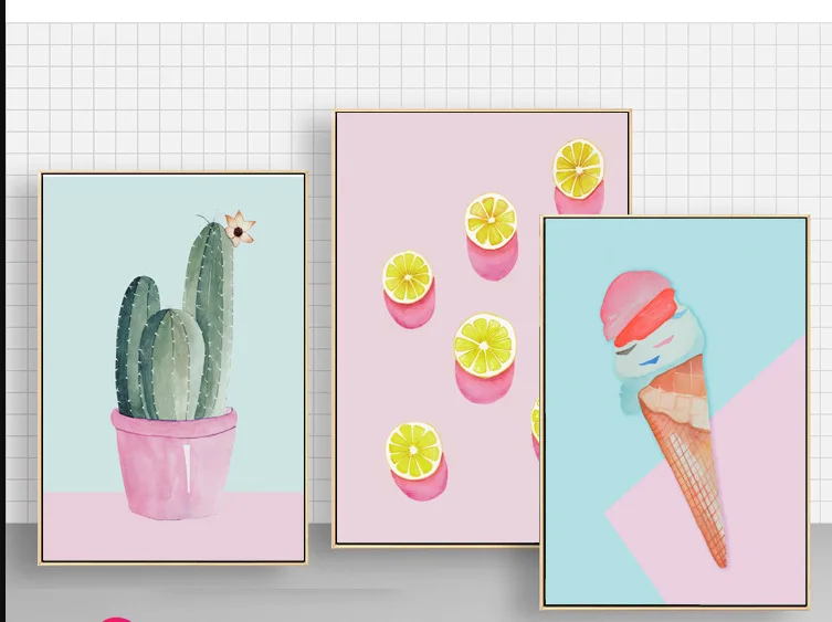 Скандинавский розовый Ins модный декоративный холст картина мороженое лимон