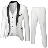 men 3 pieces suits one button slim fit solid color tuxedo vest pants fashion wedding formal suit mens dress collar suit