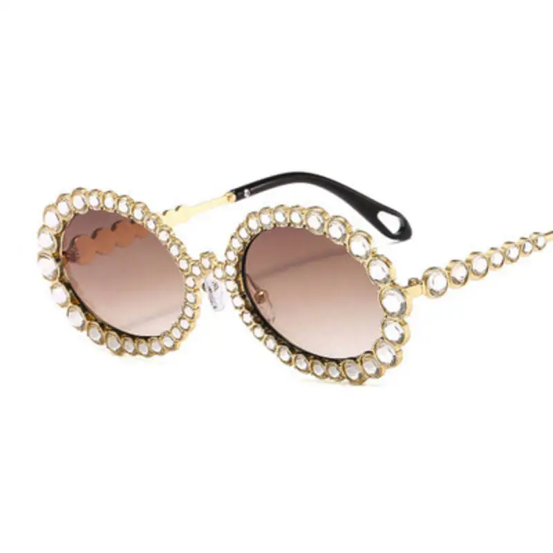 

Retro Round Metal Sunglasses For Women 2021 Luxury Rhinstone Sun Glasses Female Personality Prom Colorful Decoration Shades
