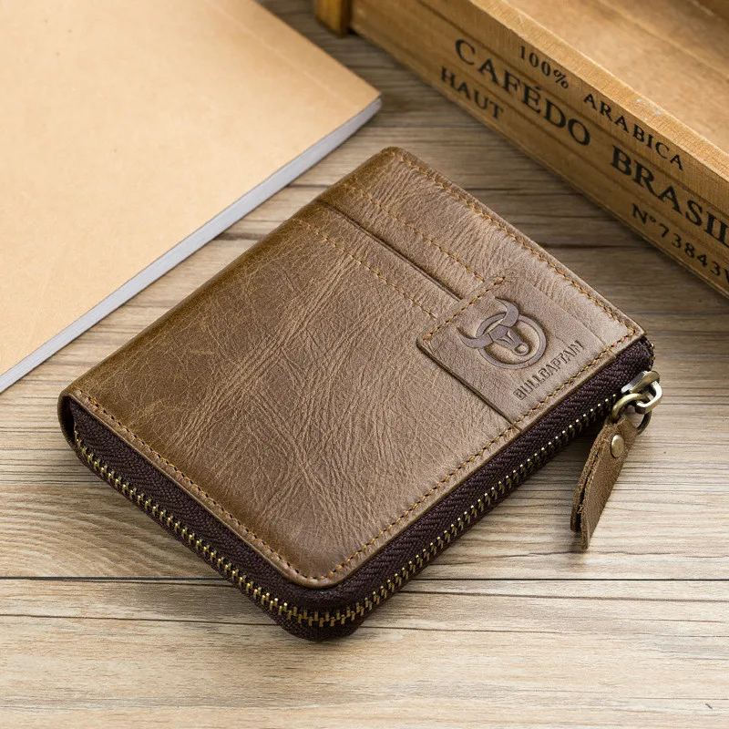 

2020 Genuine Leather Men Wallets Vintage RFID Short Wallet Male Card Holder Hasp Cow Leather Wallet Men Purse Small Coin Purse