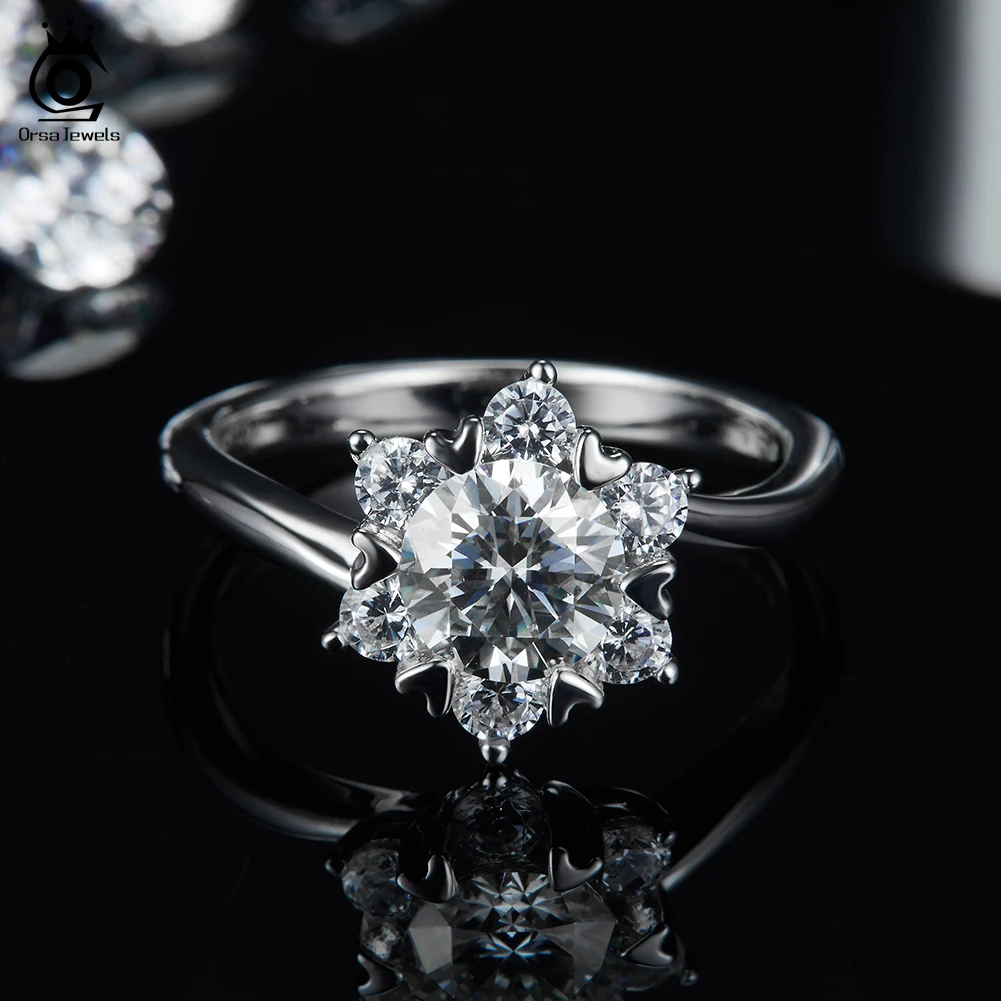 ORSA JEWELS 1 0 карат круглое ограненное моиссанитовое кольцо невесты цветочный дизайн