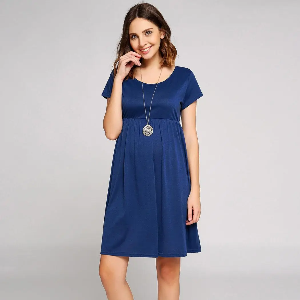Solid Short Sleeve Scoop Collar Smock Casual Women Dress Height 174cm Bust 85cm Waist 60cm Hip 89cm | Женская одежда