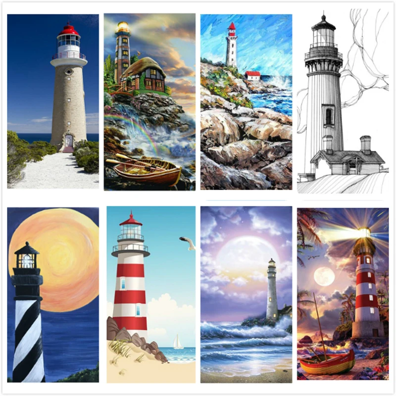 

YI BRIGHT Full Square/Round Diamond Painting Lighthouse DIY Diamond Mosaic Scenery Embroidery Picture of Rhinestones Home Decor