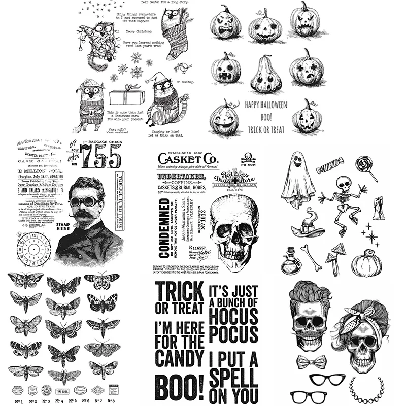 

Прозрачные штампы для Хэллоуина с изображением черепа тыквы котов для искусственных поделок моли BOO Новинка 2021