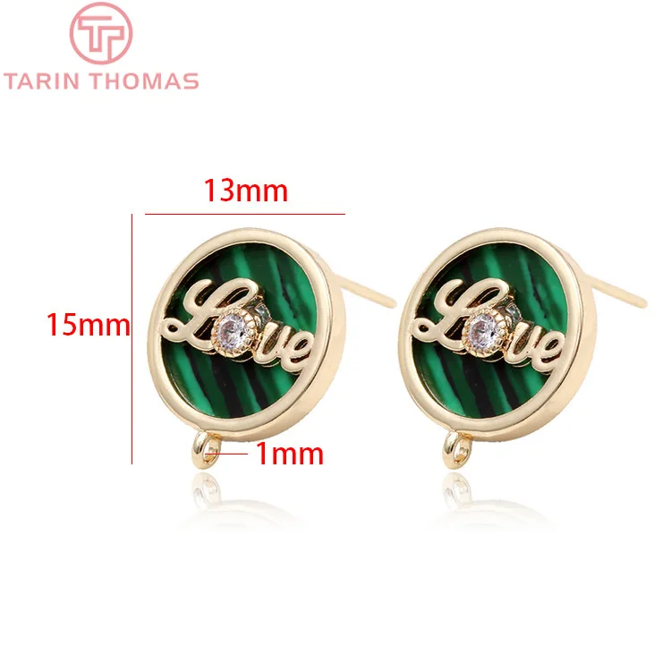 

4PCS 13x15MM Hole 1MM 24K Gold Color Brass Love Stud Earrings High Quality Diy Jewelry Findings Accessories