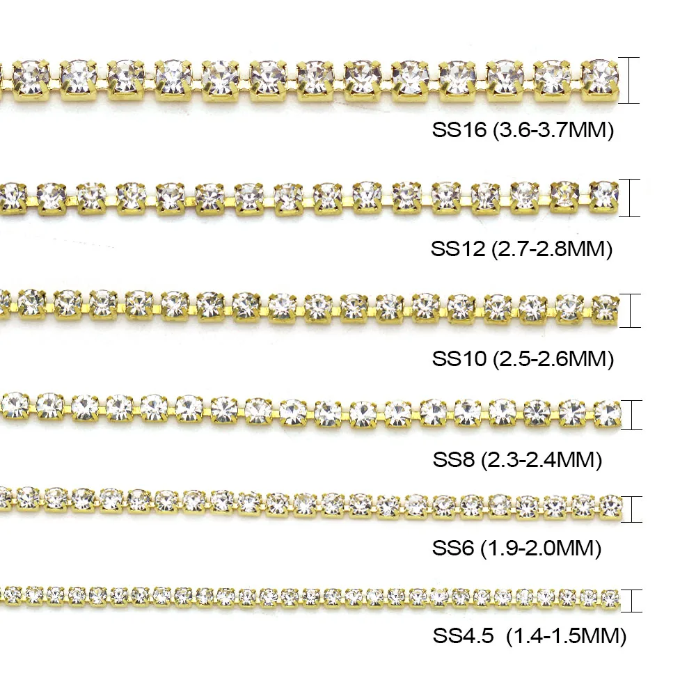1 ярд стразы цепь коготь чашки Стразы сетчатой отделкой Золото/Щепка основа