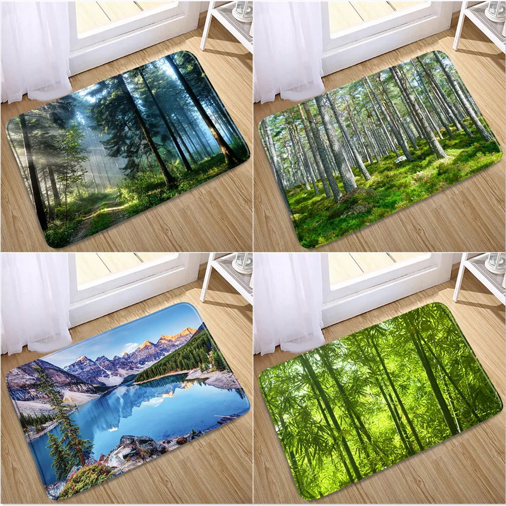 

Forest Scenery Print Carpets Anti-slip Floor Mat Outdoor Rugs Fashion Front Door Mats Doormat Kitchen Trees Plant Bathroom Decor