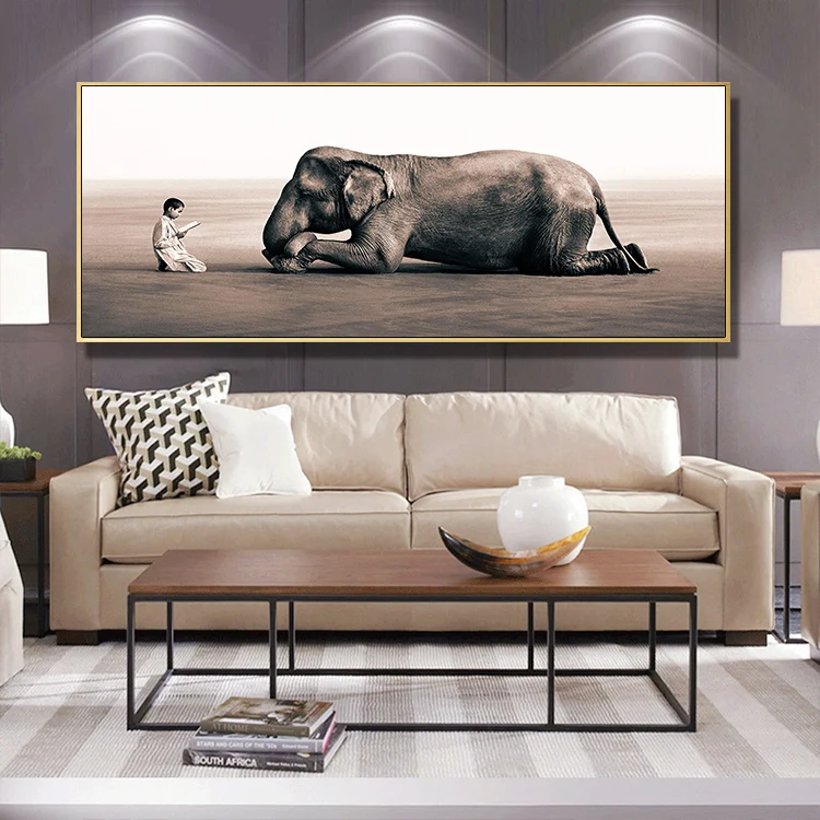 Современный Мальчик и слон природа фото холст картины животные настенные
