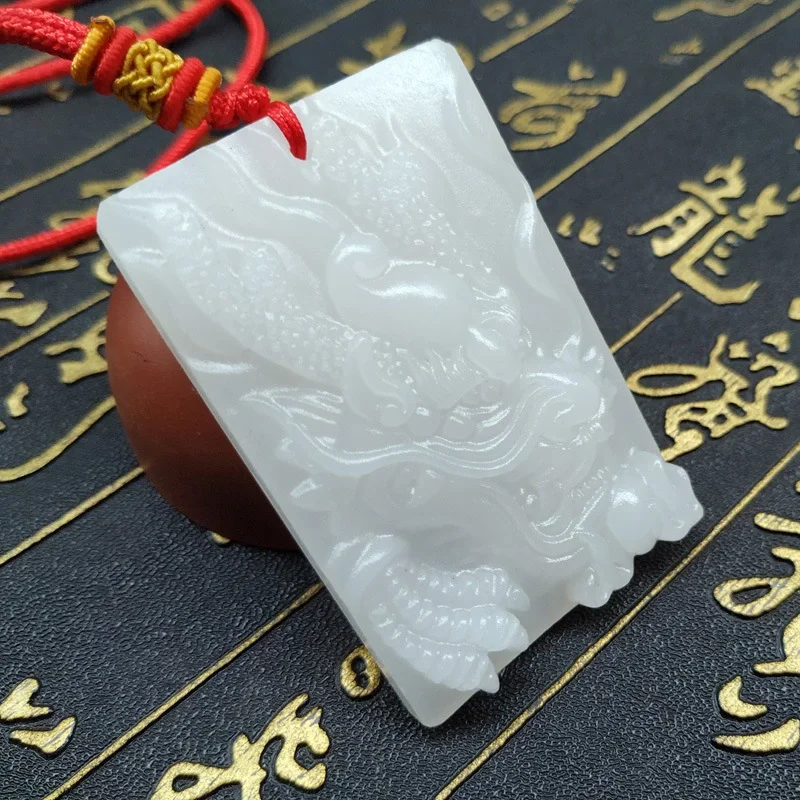 Ожерелье с подвеской в виде дракона из натурального нефрита нефритовой резьбой