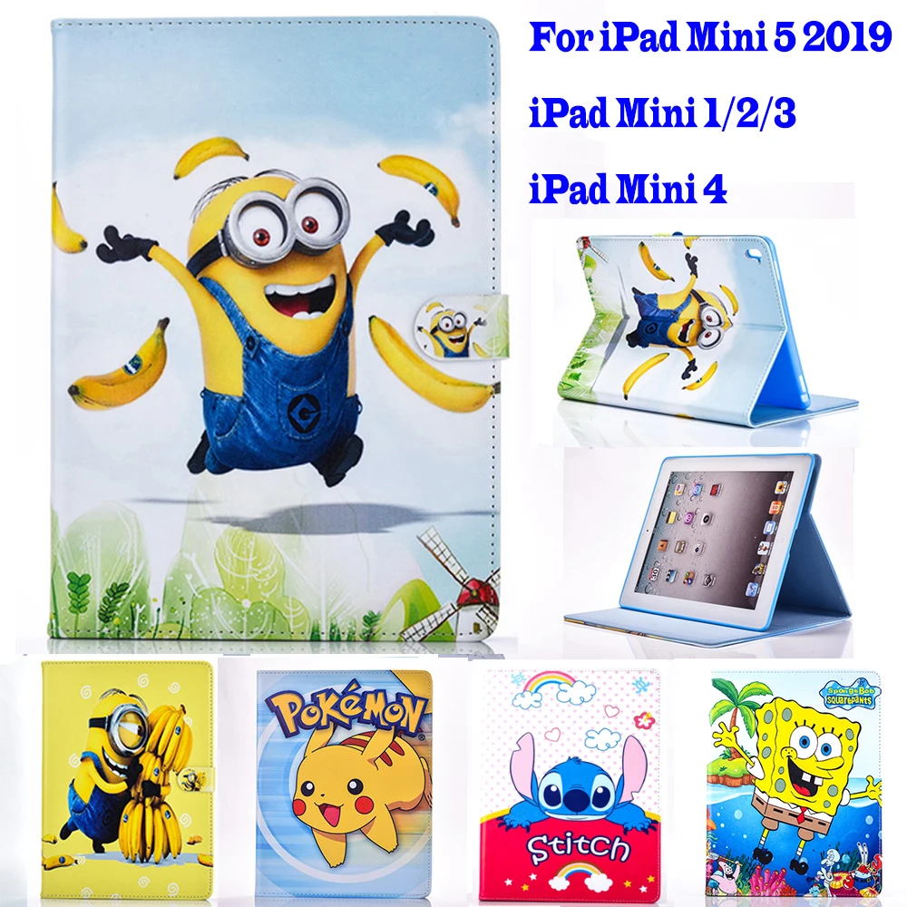Мини 5 чехол для Apple Ipad Mini 1 2 3 4 чехол с рисунком Покемон Миньоны планшет pu кожаный чехол с откидной крышкой и подставкой