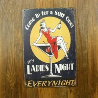 wine cup lady night painting metal sign home bar decor sign