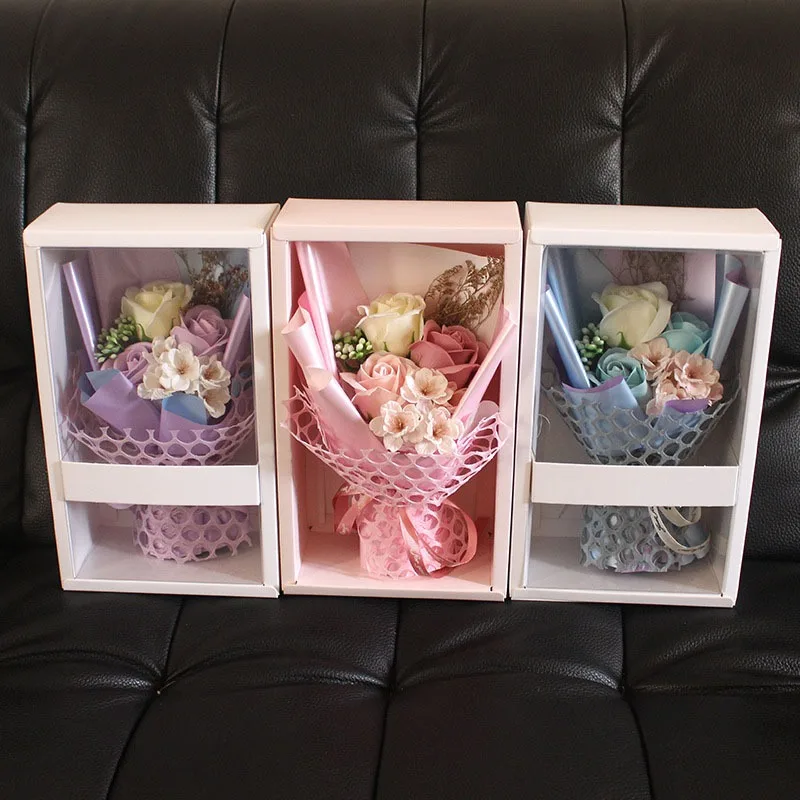 

Rose Bouquet Romantic Valentines Day Gift Charming Soap Rose Flower Artificial Rose Christmas Wedding Present Box Decor Scented