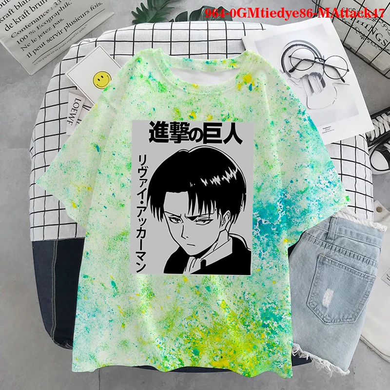 

Women 2021 Summer Attack on Titan Fashion Print Tie Dye T-shirts Top T Shirt Shingeki No Kyojin Graphic Female Male Tee T-Shirt