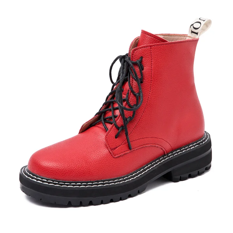 Boots Female women shoes Ankle 2020 Autumn British Wind Genuine Leather Thick With Short Boots Motorcycle Martin shoes