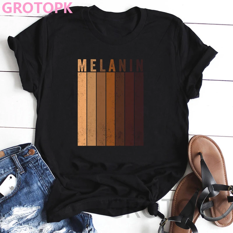 

Harajuku Melanin Poppin Black Girl Magic T-shirt Funny Black Girl Print Korean Style Top Gothic Vintage Women's T-shirt Female