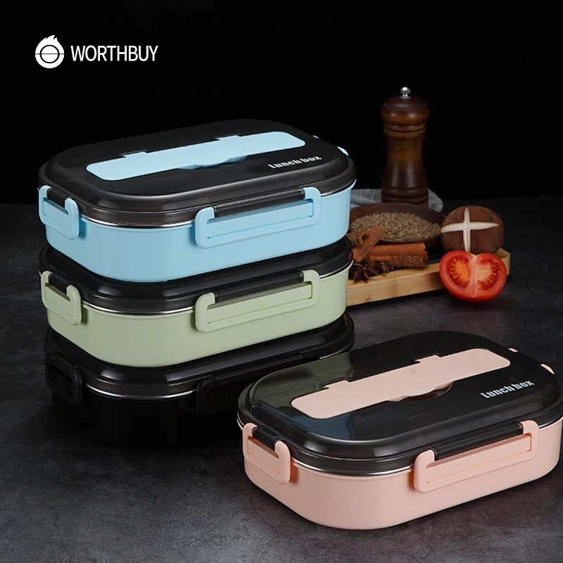 

WORTHBUY Japanese Kids Lunch Box With Tableware Bowl 304 Stainless Steel Food Container With Compartments Microwave Bento Box