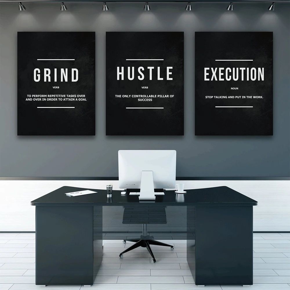 

Grind Hustle Execution Wall Art Canvas Prints Office Decor Motivational Painting Pictures Modern Art Entrepreneur Motivation