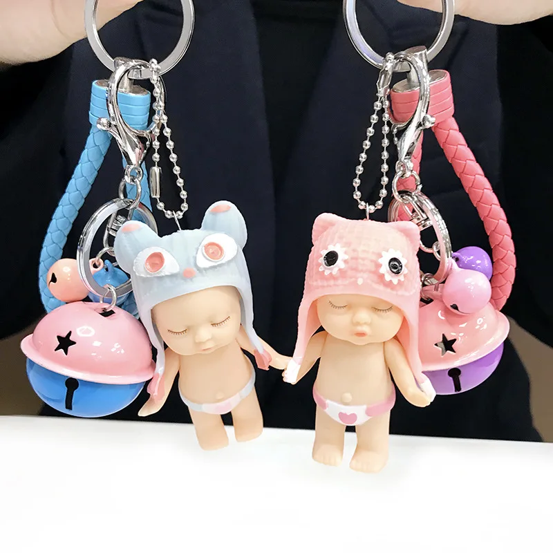 Новая милая кукла Спящая брелок для ключей пары автомобильный тканый кожаный в