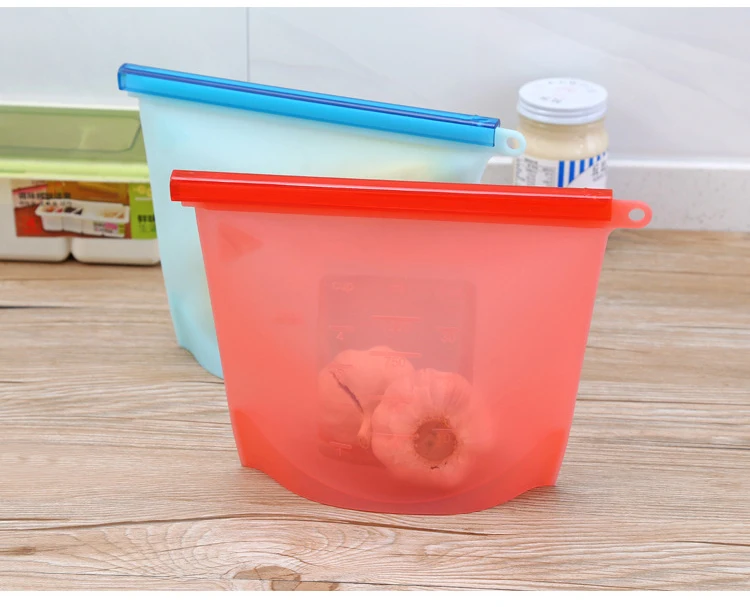 Reusable silicone food bag Silicone ziplock bags Refrigerator food freezer bags 1000ml milk fruit meat fresh sealed storage bags