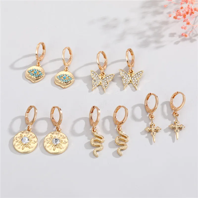 Женские серьги-гвоздики в виде змеи, с кристаллами