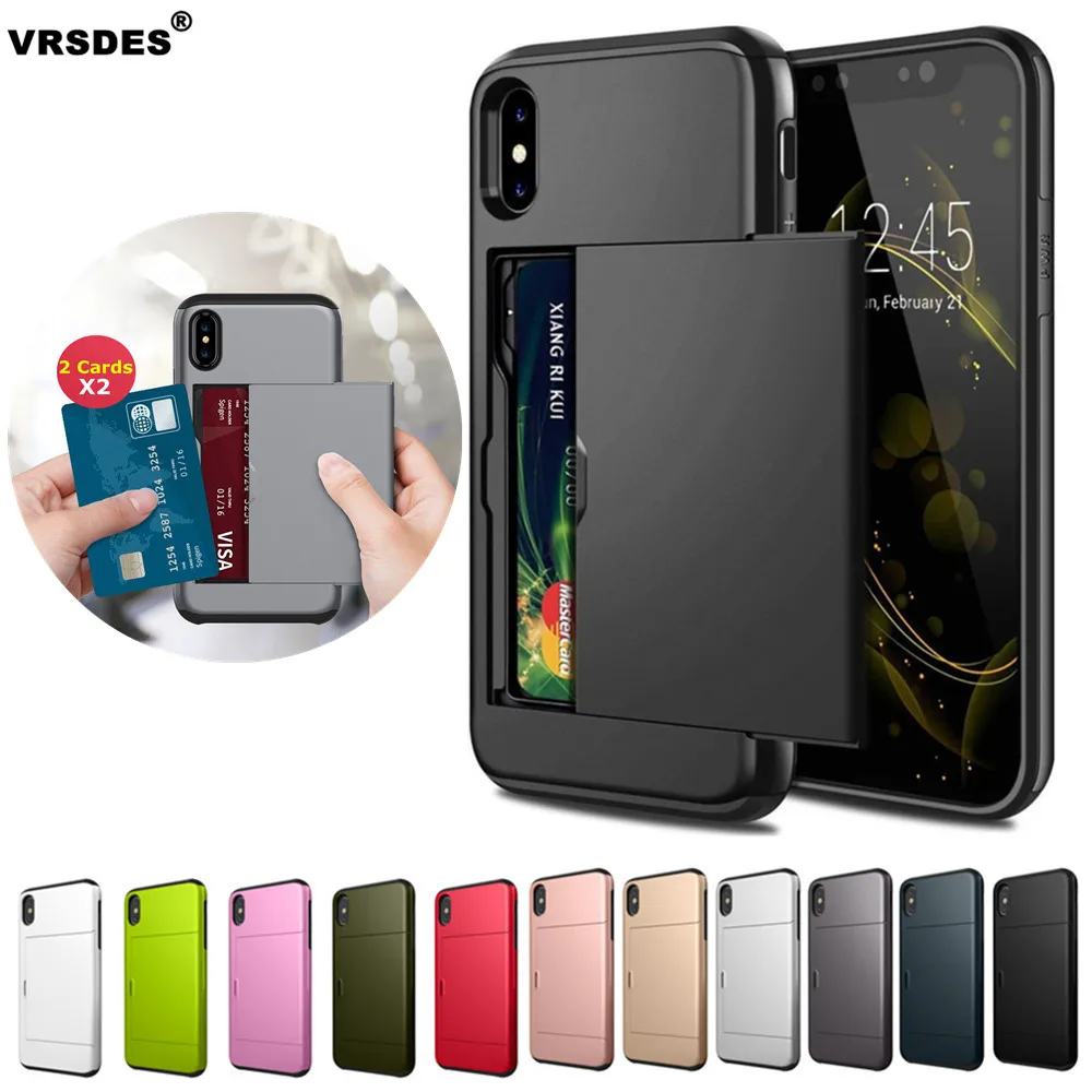 Чехол VRSDES для iPhone 7, 7 plus, 8, 8 plus, 5S, 6 слотов для карт, ударопрочный Жесткий ПК, мягкий ТПУ Гибридный чехол-кошелек для iPhone X, XS, чехол для MAX XR