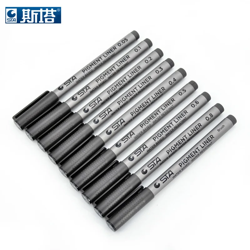 STA 9 шт. разные типы водостойких пигментных лайнеров тонкие точки на водной основе